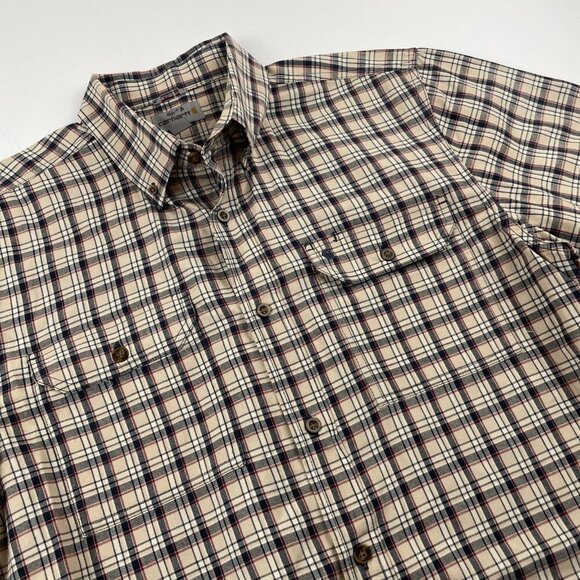 Carhartt Relaxed Fit Button Up Shirt Men’s L Plaid Short Sleeve Pockets Cotton - Picture 1 of 10